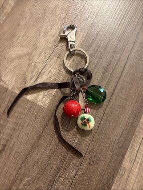 Miche Holiday Ornament Keychain with Green Crystal and Red Beads